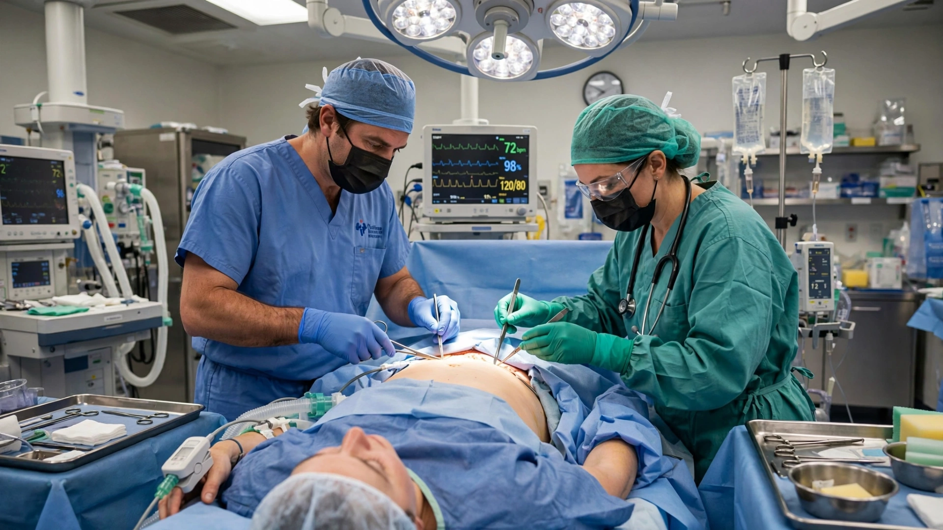 Equipo médico durante cirugía